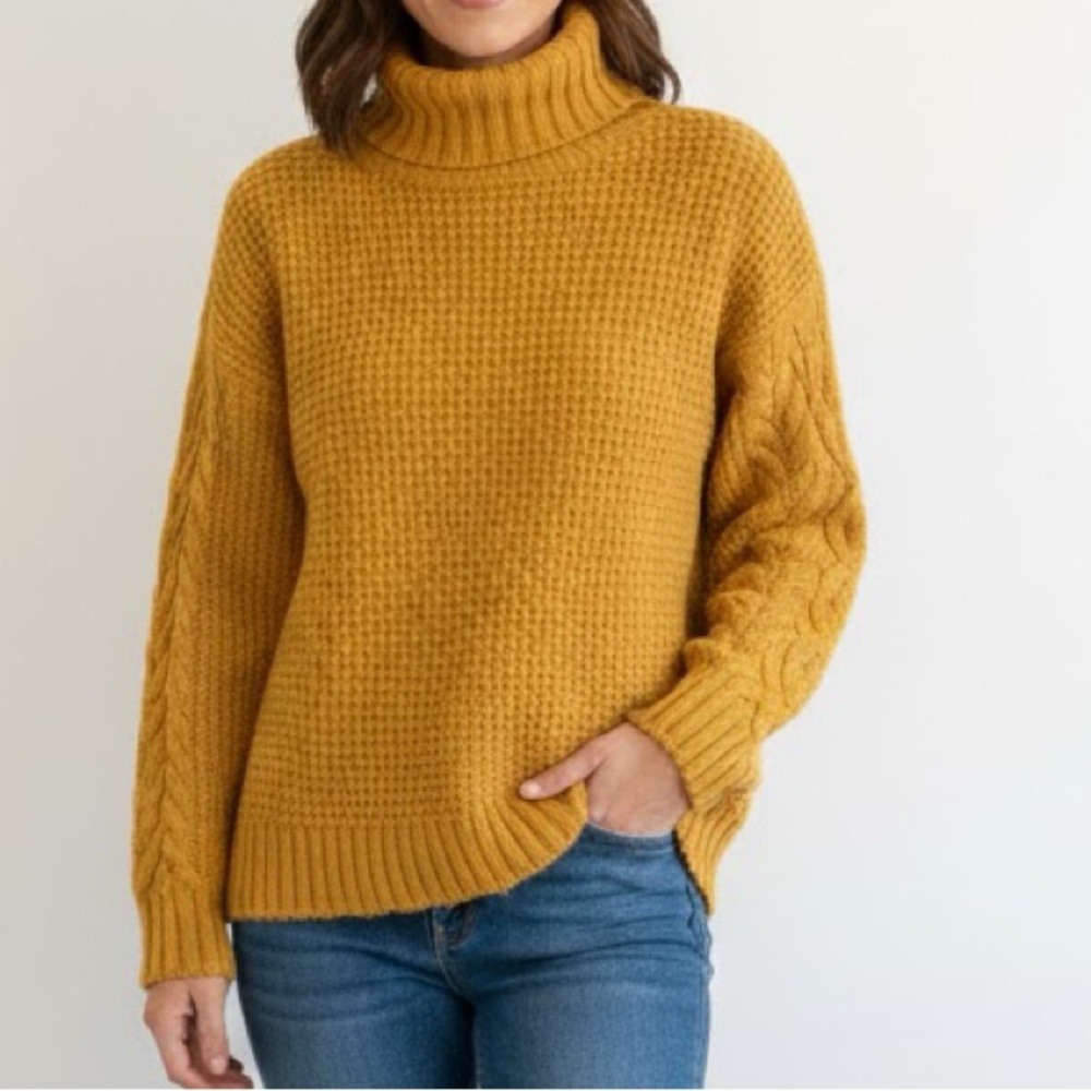 Ralph Lauren Yellow Crochet Cable Knit Turtleneck Sweater Medium